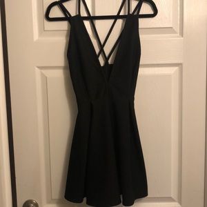 M mini black skater dress deep v